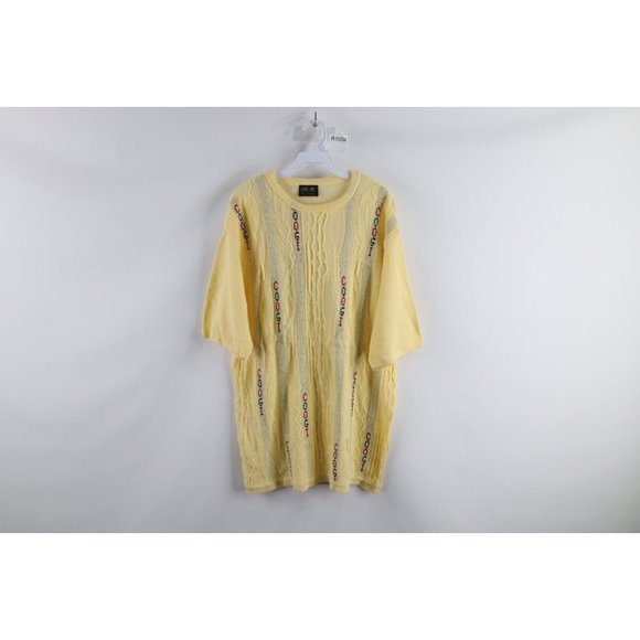Vintage 90s Coogi Australia Large Spell Out Textured Knit Short Sleeve Sweater